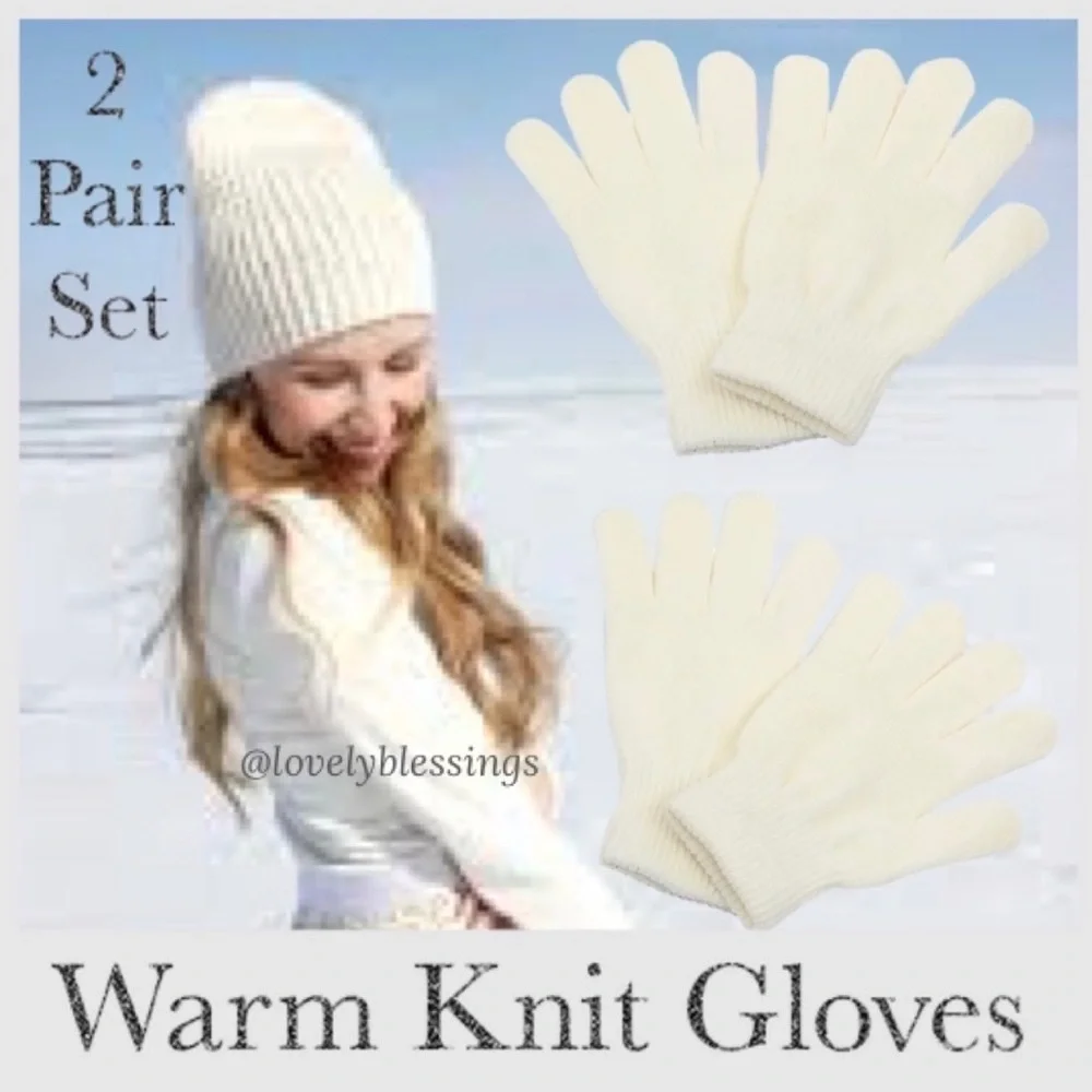 Warm Winter White Cream Soft Warm  Knit Magic Stretch Gloves Womens Size Gloves